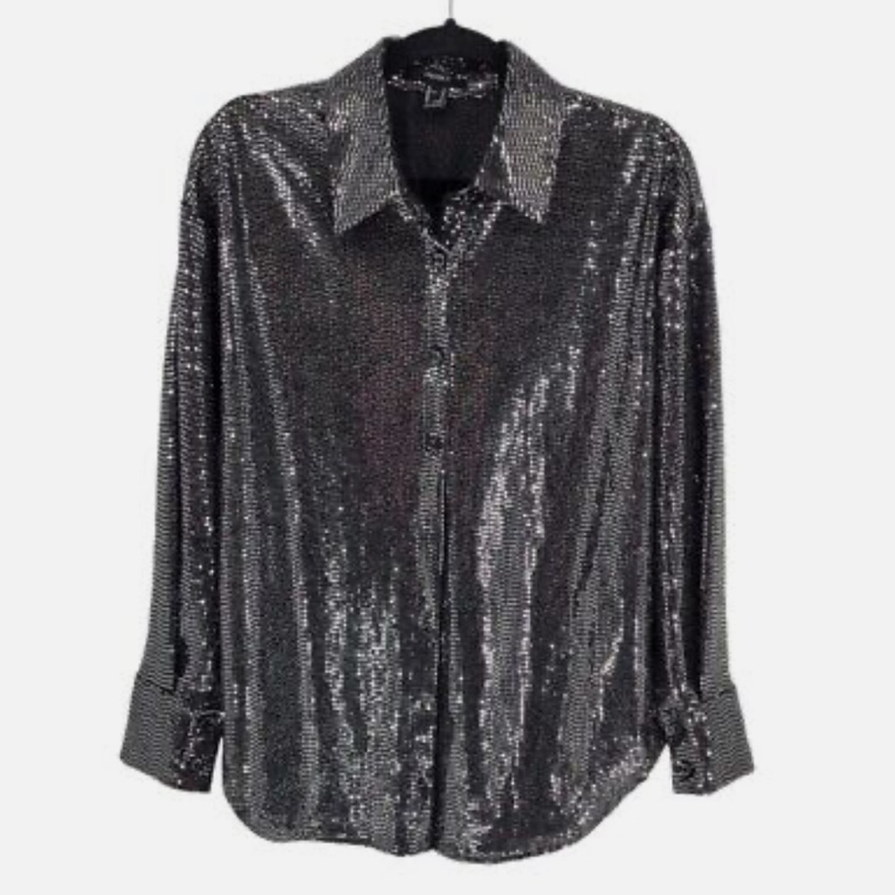 Black Sliver Sequin Oversized Shirt - Picture 4 of 9